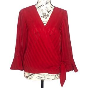 Fortune + Ivy (S) Semi-Sheer Stripe Front Tie Wrap Blouse - Stitch Fix NWT